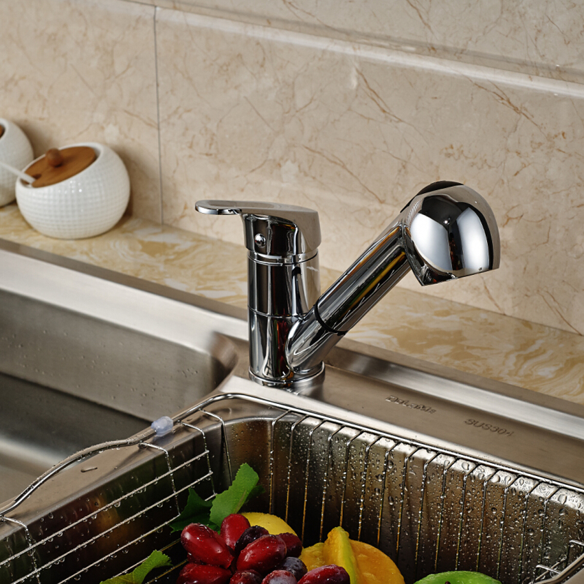 Rubinetto da cucina estraibile cromato, montaggio a parete, miscelatore da cucina in ottone, rubinetti per lavaggio, montaggio a parete, spruzzatore a getto (3)