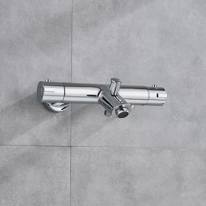 Ensemble de douche thermostatique à double poignée, mitigeur bain-douche effet pluie avec douchette, mitigeur mural chromé (4)