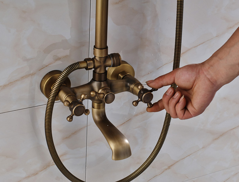 Ensemble de robinets de douche muraux en laiton antique, ensembles de robinets de douche et de baignoire