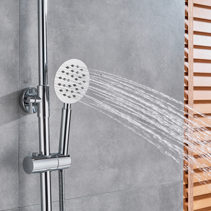Ensemble de douche thermostatique à double poignée, mitigeur bain-douche effet pluie avec douchette, mitigeur mural chromé (2)