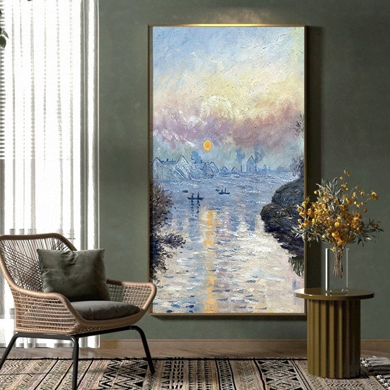 Monet、LA SEINE A LA VACOAT、希少画集画、新品額装付 Banks of the Seine by Claude Monet Art Print